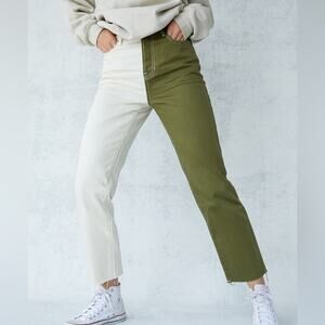 PacSun Olive Two-Tone High Waisted Straight Leg Jeans Size 24